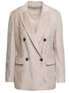 BRUNELLO CUCINELLI BEIGE DOUBLE-BREASTED JACKET WITH FLAP POCKETS IN VELVET WOMAN