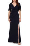ADRIANNA PAPELL IMITATION PEARL TRIM CREPE GOWN