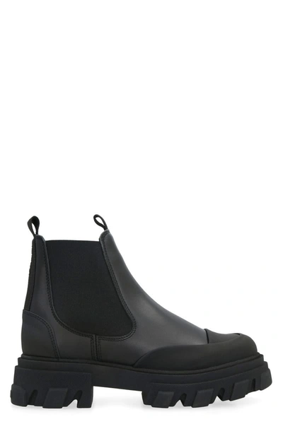 Ganni Calf Leather Low Chelsea Boot In Black
