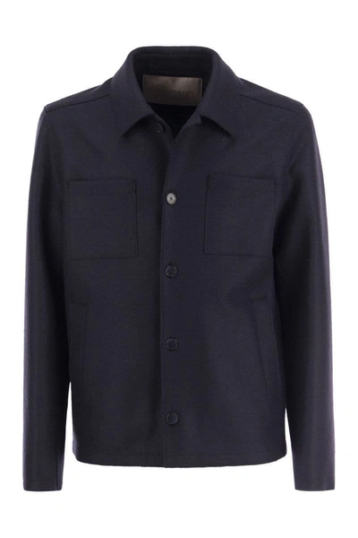 Herno Wool Shirt Coat In Blue