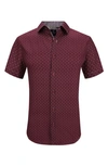 Tom Baine Slim Fit Performance Short Sleeve Button-up Shirt In Dark Red