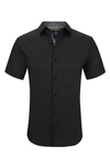 Tom Baine Slim Fit Performance Short Sleeve Button-up Shirt In Black