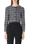 Carolina Herrera Check Collarless Crop Tweed Jacket In Bluebell Multi