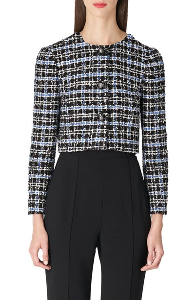 Carolina Herrera Check Collarless Crop Tweed Jacket In Multicoloured