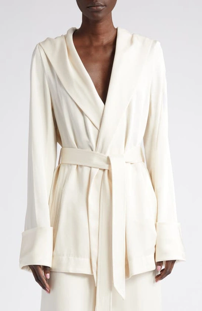 Saint Laurent Satin Crepe Hooded Jacket In Craie