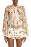 Zimmermann Chintz Floral Tie-neck Blouse In Pink Daisy Floral