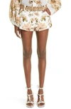 Zimmermann Chintz Floral Print Linen Mini Shorts In Ivory Daisy Floral