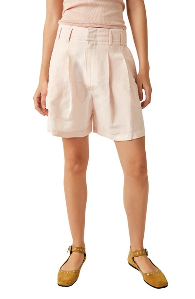 Free People Calla Pleated Linen Blend Trouser Shorts In Pink