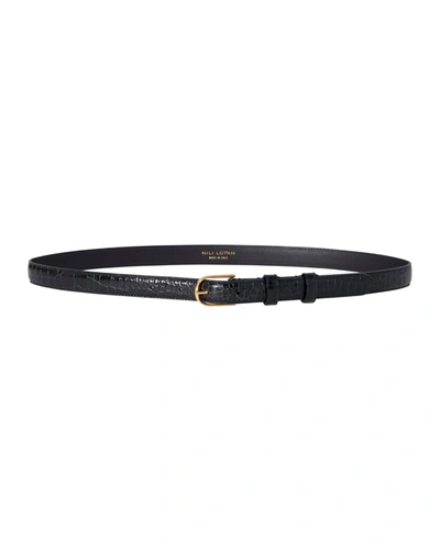 Nili Lotan Jane Belt In Black W/shiny Brass Buckle