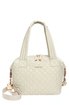 Mz Wallace Medium Sutton Deluxe Crossbody In Oyster Metallic/silver