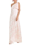 Sachin & Babi Jessica Floral One-shoulder Gown In Rouge Rose Watercolor