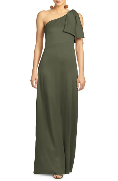 Sachin & Babi One-shoulder Satin Charmeuse Gown In Moss Green