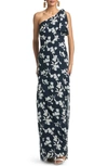 Sachin & Babi Chelsea One-shoulder Gown In Navy Venetia Petal