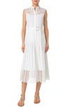 Akris Punto Cotton Gabardine Belted Midi Dress With Kaleidoscope Dot Guipure Panels In 011 Cream