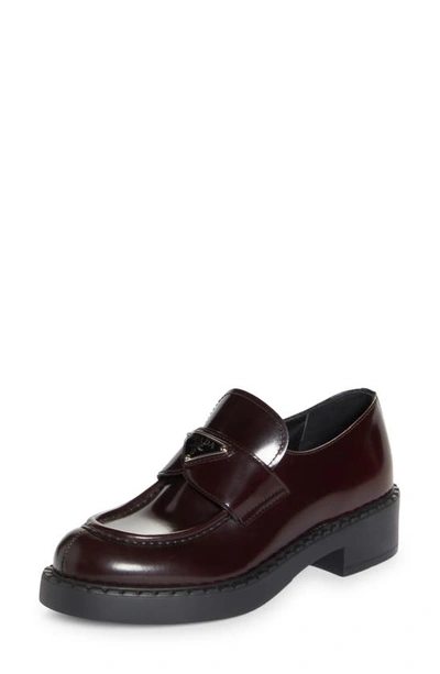 Prada Leather Triangle Logo Loafers In Bruciato F