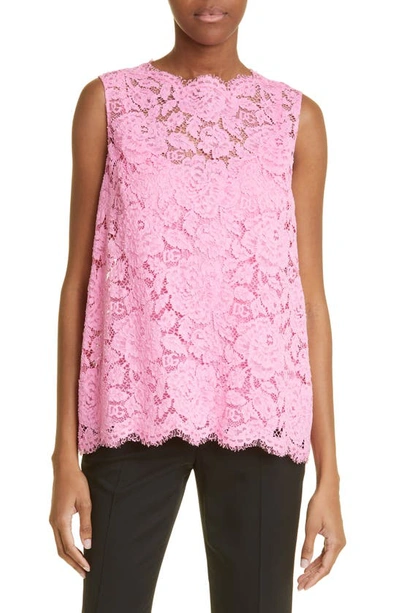 Dolce & Gabbana Branded Stretch Lace Top In Pink