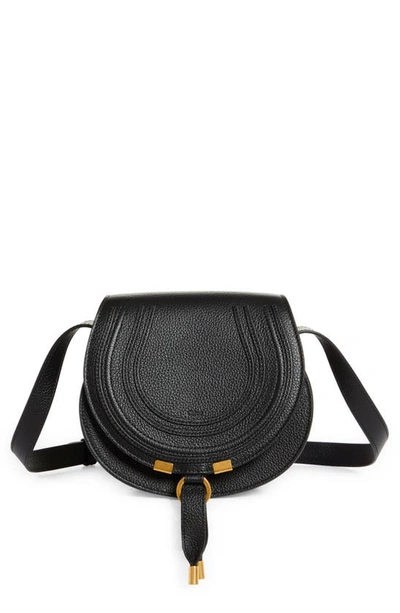 Chloé Brown Small Marcie Saddle Bag In Black