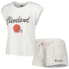 Concepts Sport Women's  White, Cream Cleveland Browns Montana Knit T-shirt And Shorts Sleep Set In White