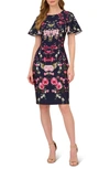ADRIANNA PAPELL FLORAL CREPE SHEATH DRESS