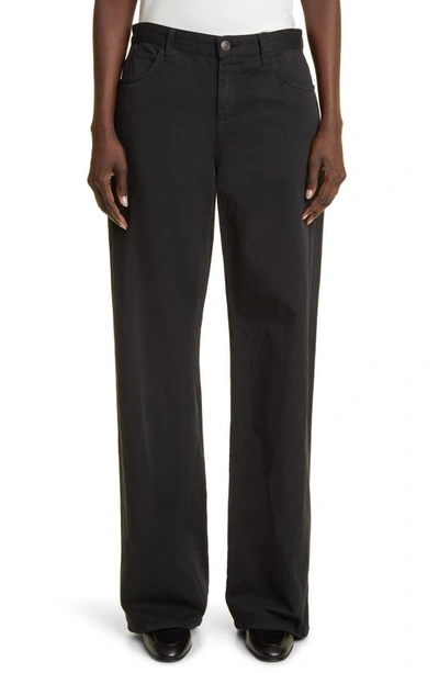 The Row Eglitta Relaxed Wide Leg Cotton & Linen Jeans In Black