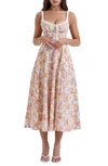 House Of Cb Sabrina Corset Fit & Flare Dress In Ivory/ Pink Floral