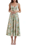 House Of Cb Sabrina Corset Fit & Flare Dress In Light Jade Floral