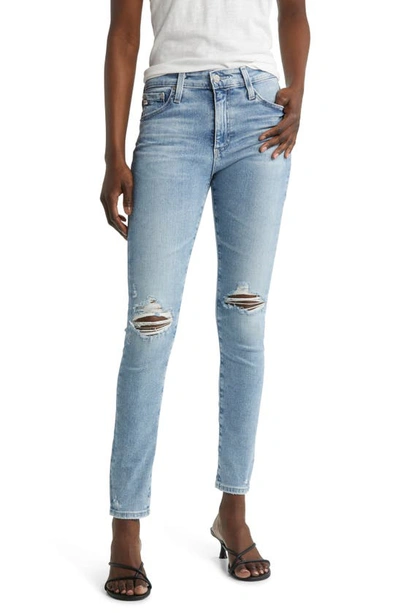 Ag Farrah Ripped High Waist Ankle Skinny Jeans In Blue