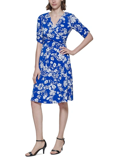 Jessica Howard Womens Floral A-line Midi Dress In Blue