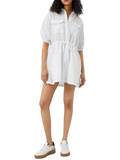 French Connection Womens Tie Front Mini Shirtdress In White