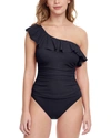 Profile By Gottex Tutti Frutti One Shoulder Ruffle One Piece Swimsuit In Black