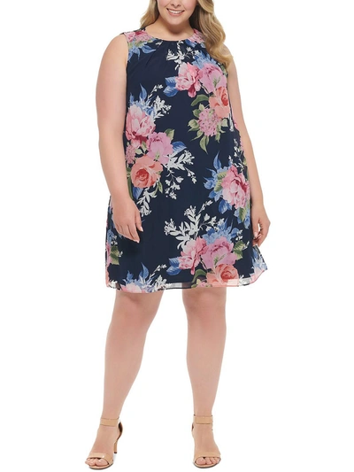 Jessica Howard Plus Womens Floral Knee Shift Dress In Multi