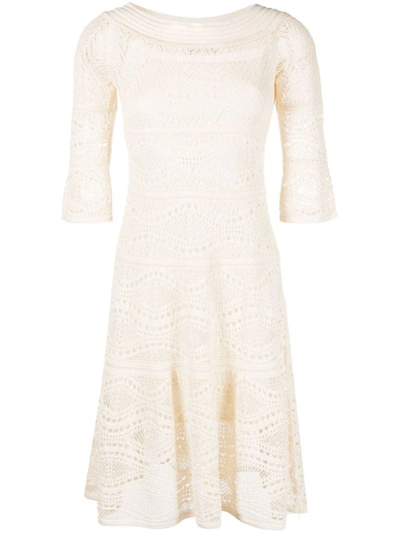 D-exterior Knit Pattern Dress In Cream