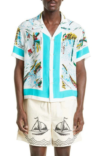 Bode Niagra Souvenir Short Sleeve Silk Button-up Camp Shirt