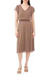 Chaus Dot Print Smock Waist Flutter Sleeve Midi Dress In Mocha/ White 229