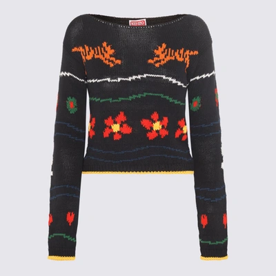 KENZO KENZO BLACK MULTICOLOUR COTTON-LINEN BLEND JUMPER