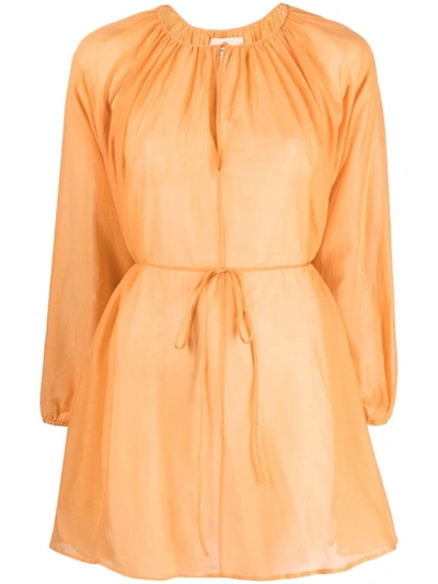 Manebi Manebí Woman Mini Dress Mandarin Size L Cotton, Silk In Orange