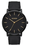 Nixon Men's Porter Leather Strap Watch 40mm In All Black / Gold