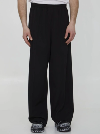 Balenciaga Oversized Wool Trousers In Dark Navy