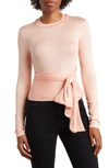 Go Couture Long Sleeve Wrap Top In Crystal Rose