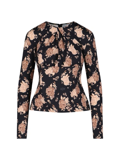 Rokh Floral-print Gathered Jersey Top In Multi
