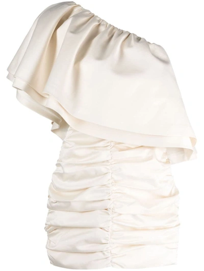 Rotate Birger Christensen Rotate Soft Twill Ruched Dress In Egret