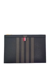 THOM BROWNE SMALL DOCUMENT HOLDER W/ 4 BAR IN PEBBLE GRAIN LEATHER