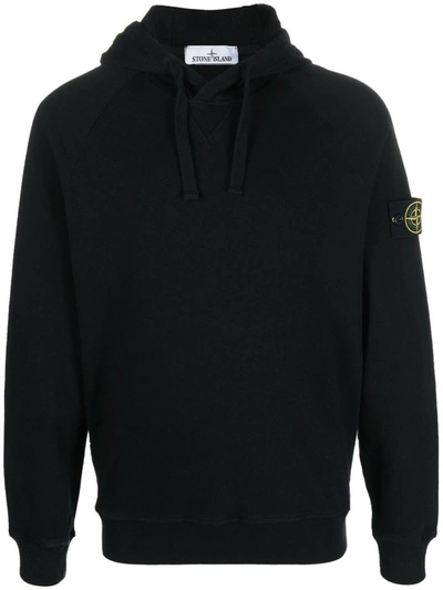 Stone Island Mens Black Brand-badge Relaxed-fit Cotton-jersey Hoody