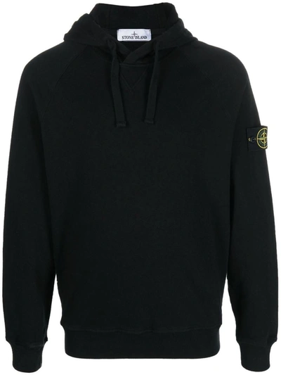 Stone Island Mens Black Brand-badge Relaxed-fit Cotton-jersey Hoody In Black