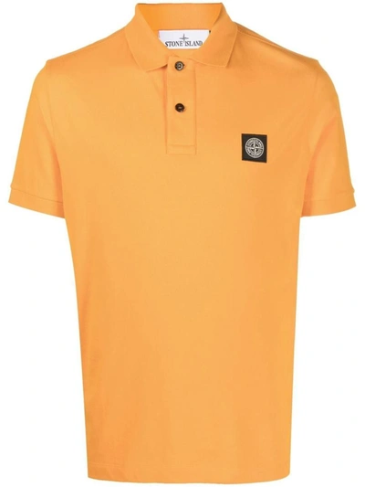 Stone Island Logo-appliquéd Stretch-cotton Piqué Polo Shirt In Orange