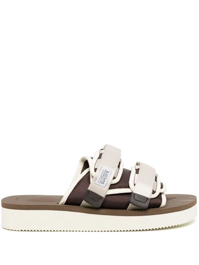 Suicoke Moto-po Sandalen Mit Klettverschluss In Ivory/brown