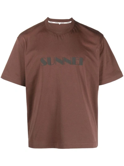 Sunnei Logo-print Cotton T-shirt In Brown