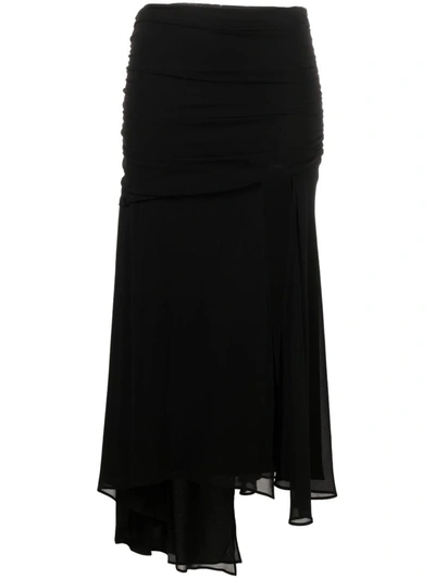 The Andamane Asymmetric Drapped Midi Skirt In Black  