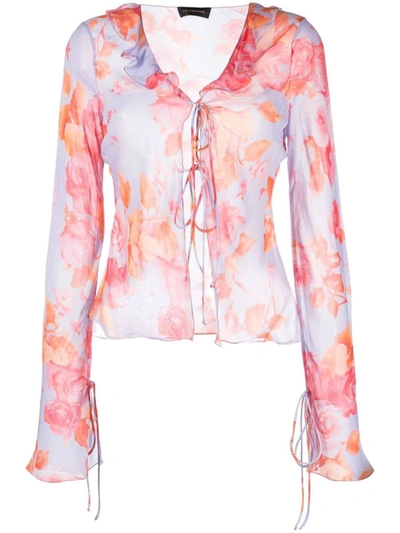 The Andamane Floral-print Ruffle Blouse In Pink