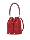 MARC JACOBS 'THE LEATHER BUCKET' MINI RED HANDBAG WITH DRAWSTRING AND FRONT LOGO IN HAMMERED LEATHER WOMAN